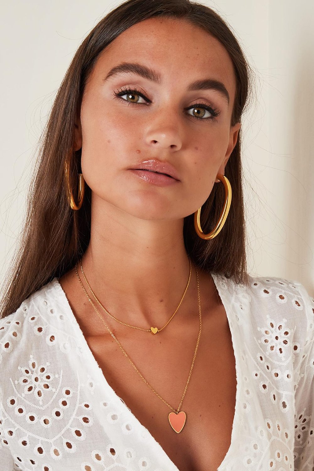 Erwachsene - Farbige Herzkette Rosè & Goldfarbe Edelstahl h5Bild2